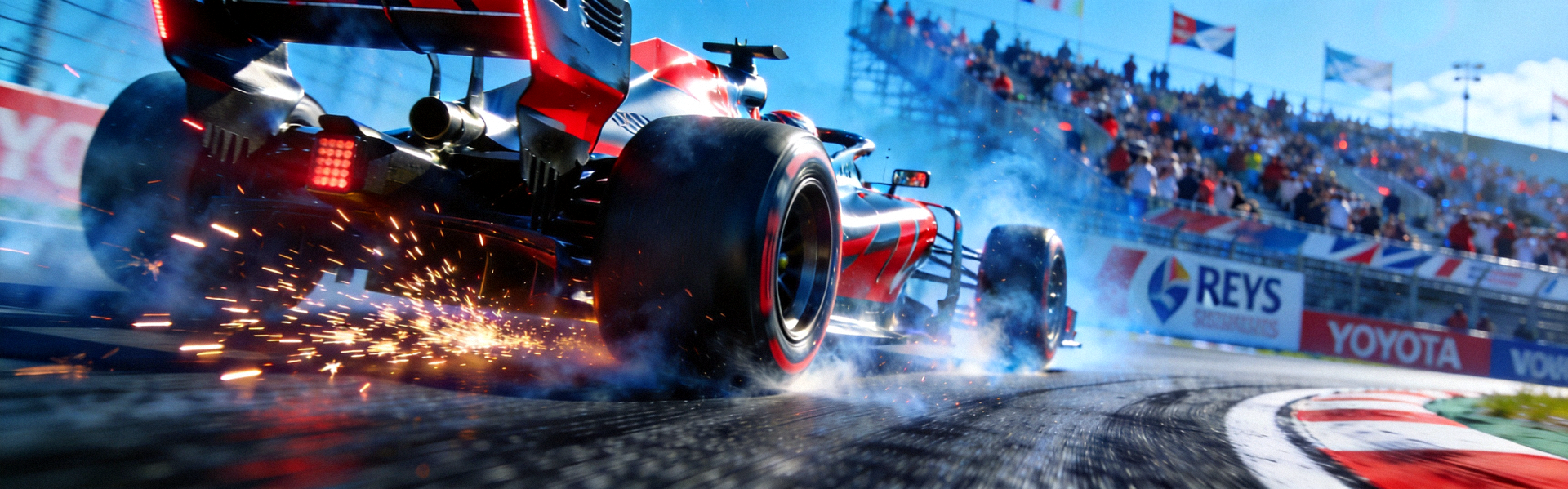 F1赛车在赛道上极速狂飙的震撼画面
